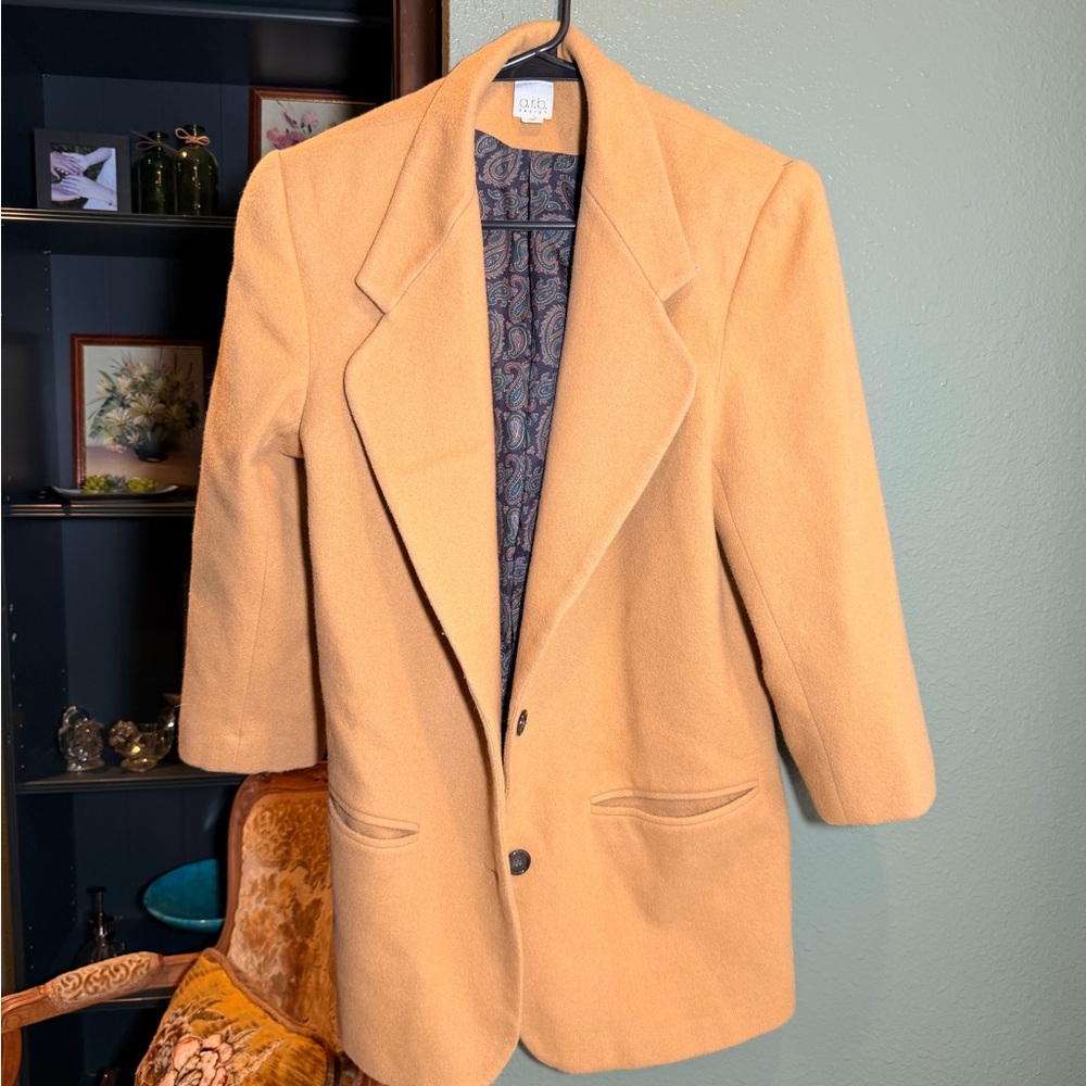 Camel Wool Blazer Jacket Paisley Lining Made in USA Size 10